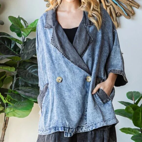 091 Oli & Hali Star Patch Tencel Short Sleeve Blazer Jacket NWOT Size Large - Picture 6 of 14